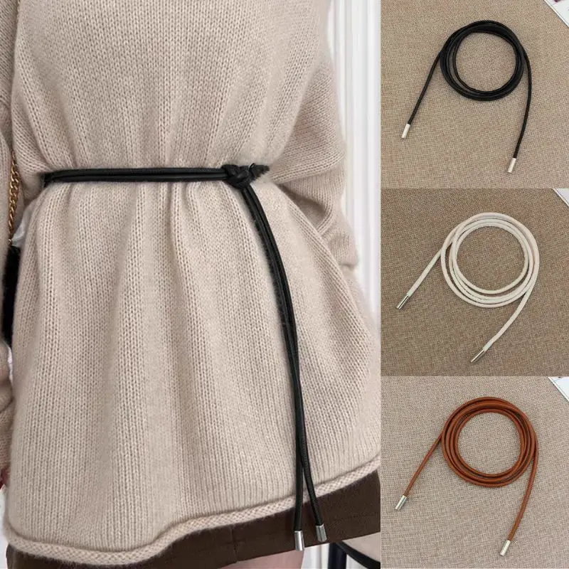 New Round Leather Rope Thin Belt Women Fashion Decorative Knotted Waist Rope Simple Self-Tie Skirt Coat Waist Belts Strap