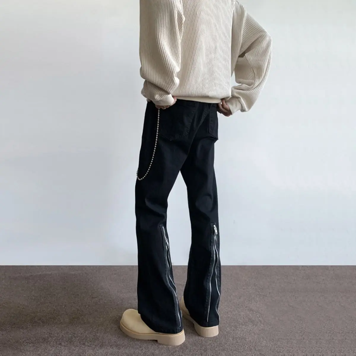 

Мужские джинсы на молнии в стиле ретро, прямые брюки, универсальные, для осеннего сезона, повседневные, из смесового хлопка и полиэстера