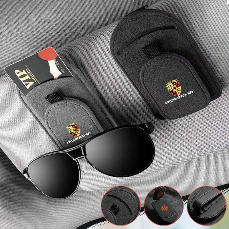 Auto-Sonnenschutz, magnetischer Wildleder-Sonnenbrillen-Clip-Halter für Porsche 911 718 Taycan Panamera Cayenne Macan Boxster Cayman Pajun 918