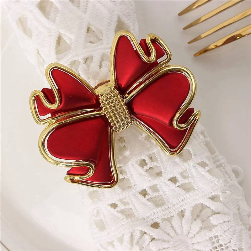 AB47-30 Pieces Red Bowknot Napkin Rings, Butterfly Knot Napkin Ring Holders Handmade Metal Napkin Buckles Elegant Table Decor