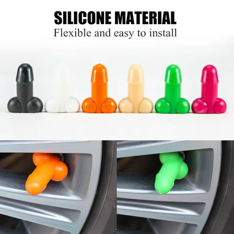 4Pcs Car Penis Shape Valve Stem Cap Car Motorcycles Luminous Car Tire Valve Caps Prank Auto Stem Cap Wheel Tire Valve Stem Cap