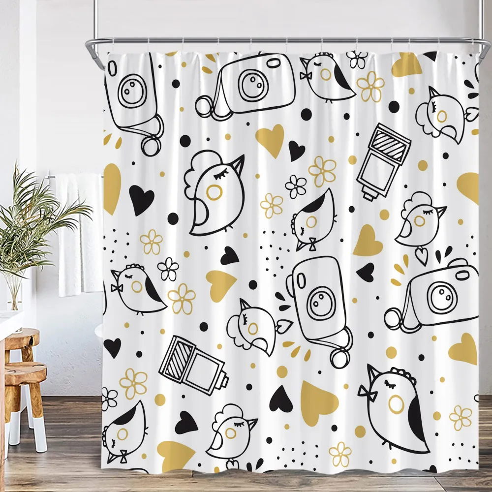 Cartoon Pattern Shower Curtains Cute Animals Sheep Dinosaur Dog Hearts Pattern Bath Decor Cartoon Kids Children Bathroom Curtain