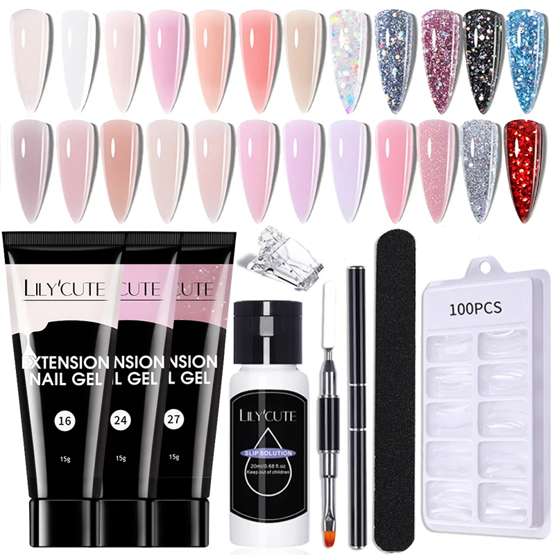 LILYCUTE 15ml Nail Gel Kit For Quick Extension Semi Permanent UV Gel Finger Extension Acrylic Solution Gel Polish Nail Art Set