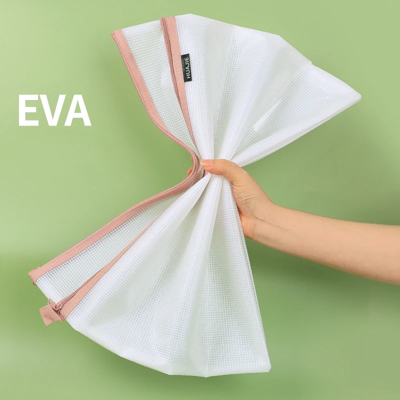 حقيبة ملفات HUAJIE A3 EVA، منظم مستندات سميك بسحاب مزدوج، تخزين ورق فني شبكي شفاف بسعة كبيرة للطلاب