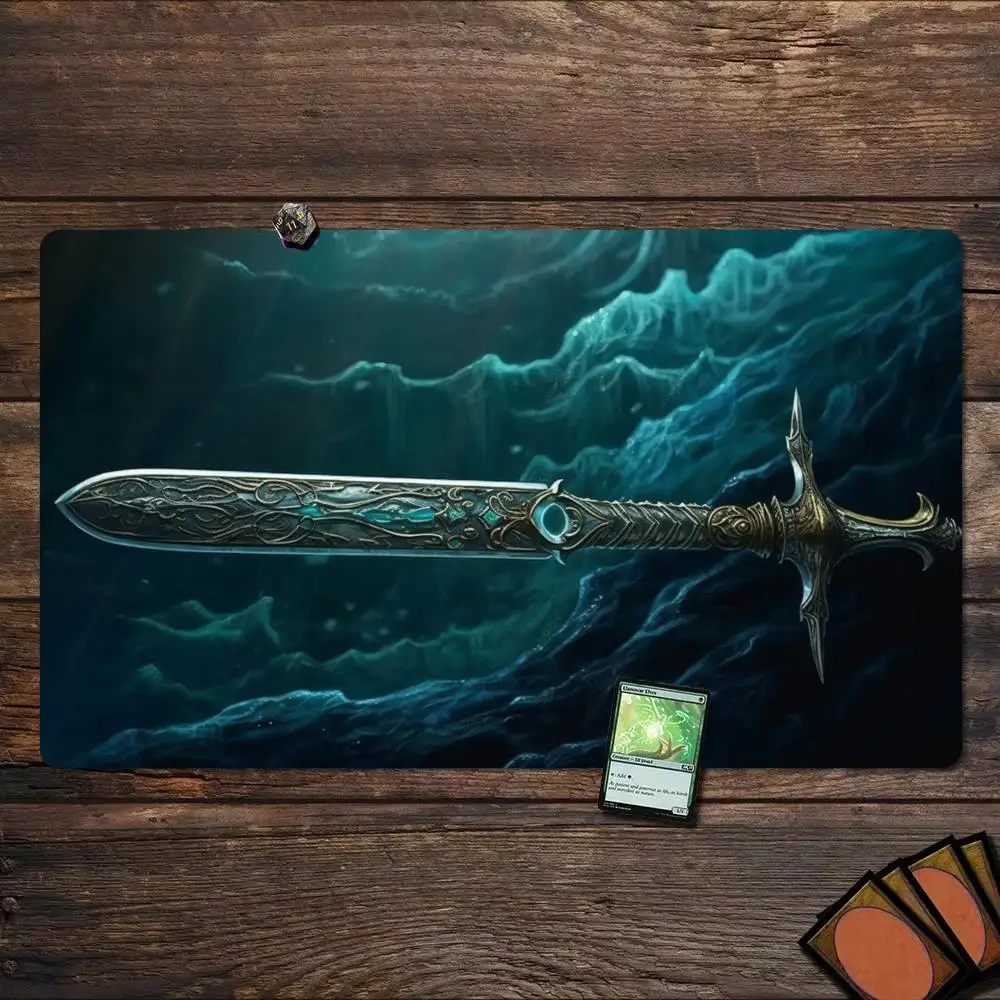 Abyss Legendary Sword TCG Playmat 35X60CM Carved Magic Card Battle Mat Non-Slip Durable Stitched Edge Trading Card Playmat