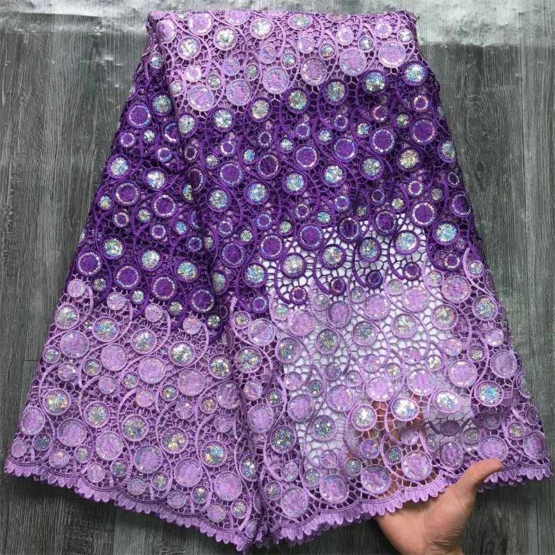 Latest High Quality African Sequins Guipure Cord Lace Fabric Nigerian Water Soluble Lace Guipure Cord For Women Dresses S3668