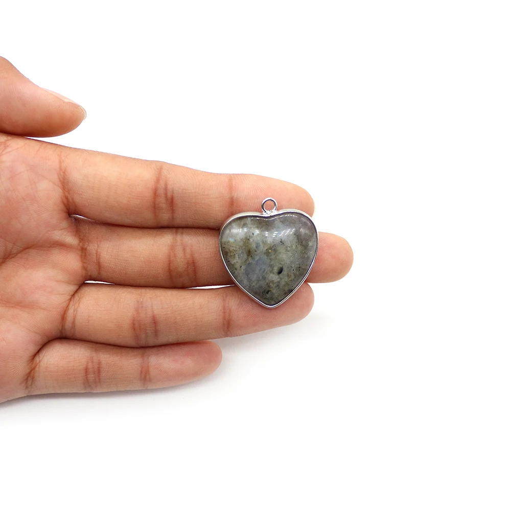 

Creative Classic Natural Stone Black Agate Polished Heart-Shaped Rimmed Single-Hole Pendant DIY Necklace Jewelry Accessories