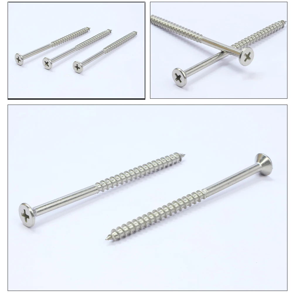 NINDEJIN Flat Head Phillips Wood Screw M4 Stainless Steel Coarse Thread Bugle Head Self Tapping Screw for Drywall Sheetrock Wood