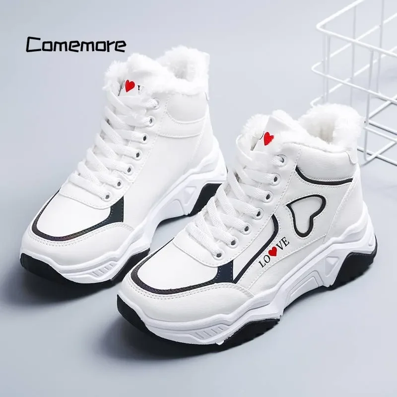 Comemore Female Platform Sport Shoes Winter Women High Top Sneakers Zapatillas Mujer 2023 Woman Plush Warm Casual Sport Sneakers