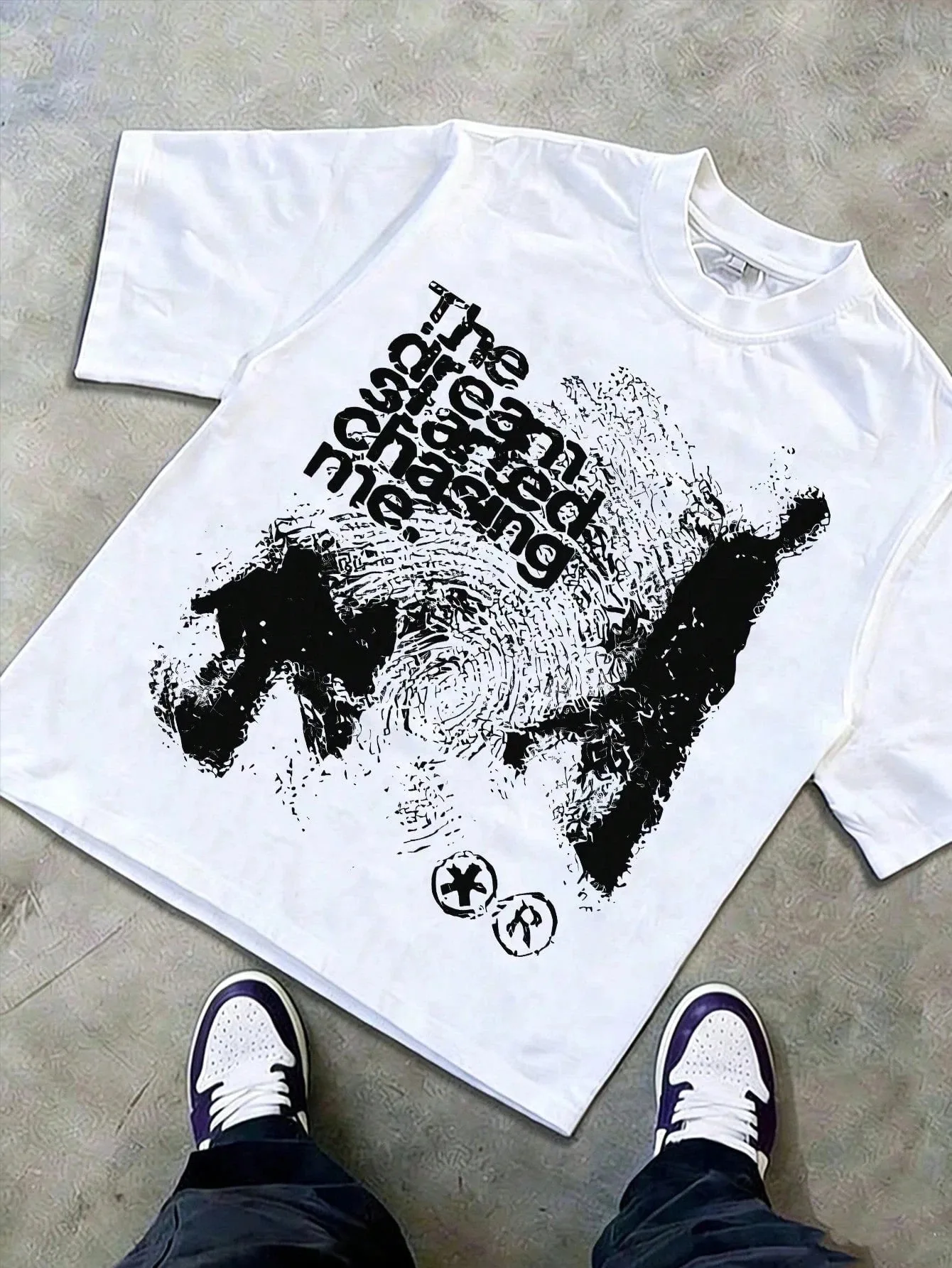 Men Vintage Fingerprint Silhouette Graphic T-shirt The Dream Started Chasing Me Letter Print Oversized Streetwear Casual Tee