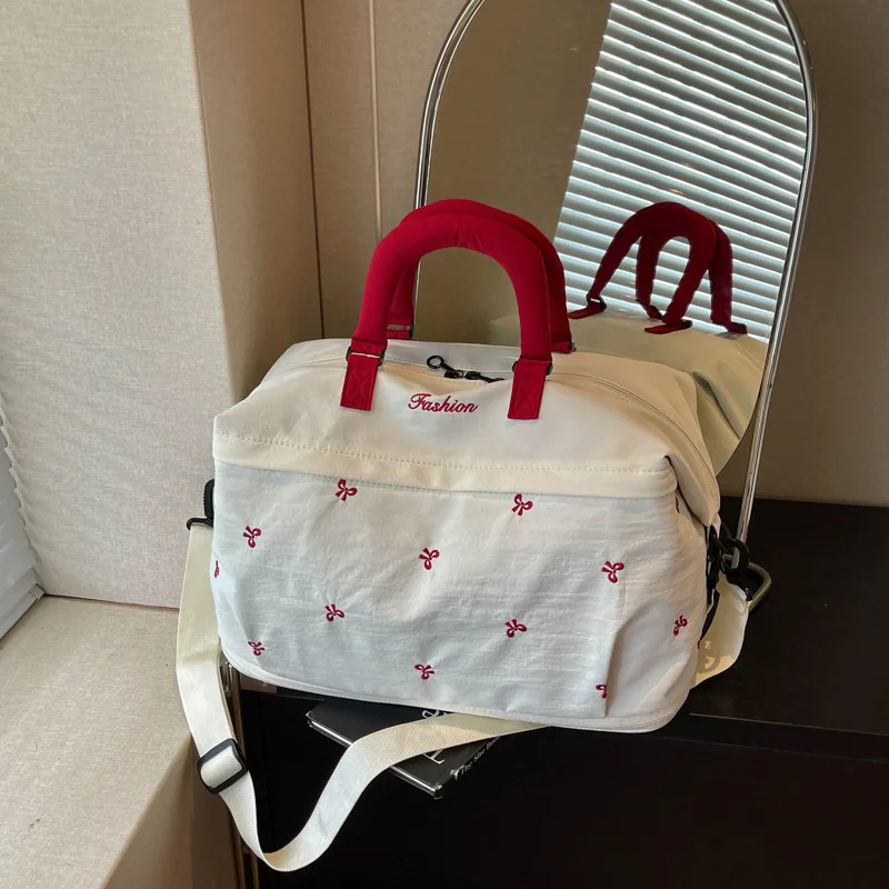 Expandable Nylon Travel Duffle Bag, Large Capacity Dry Wet Separate Gym Handbag, Women Weekend Overnight Crossbody Luggage Bag