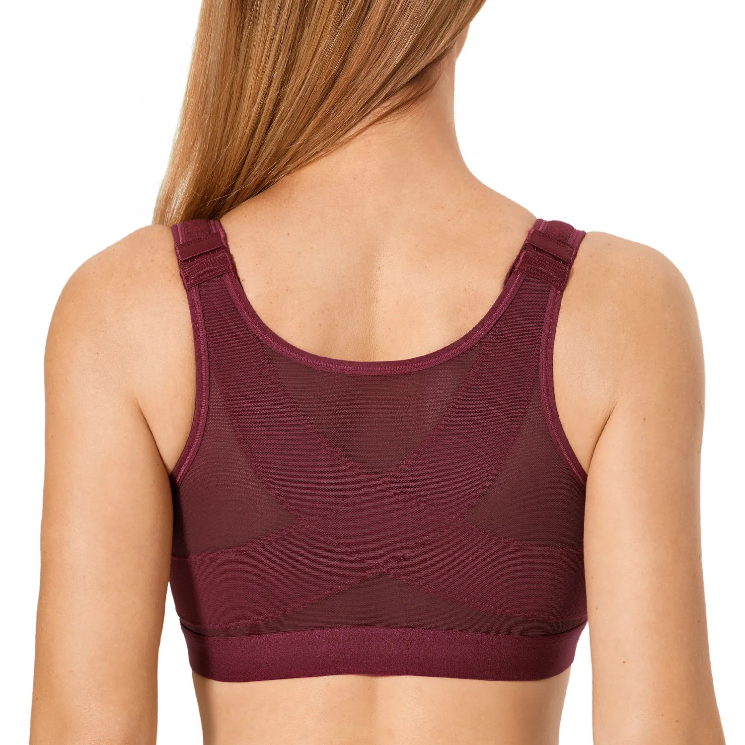 Full Coverage Front Closure Bra X Back Wirefree Back Support Posture Bra Plus Size Non-padded For Women Posture Corrector E F G