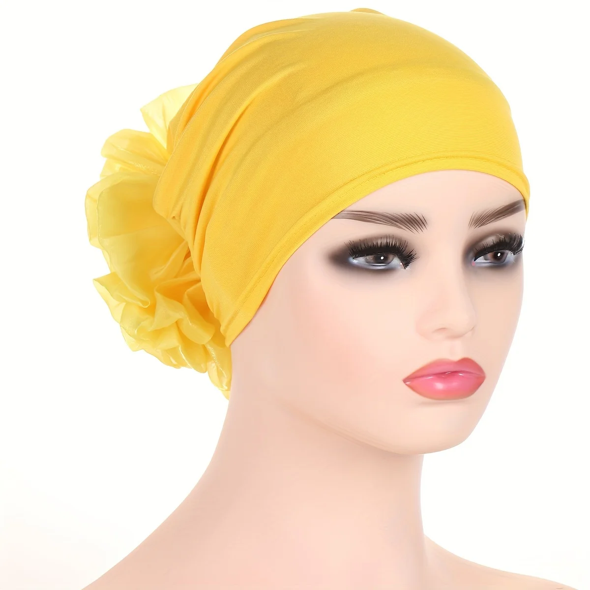 Elegant Plate Flower Turban Hat Candy Color Head Wraps Headscarf Breathable Elastic Beanies Chemo Cap For Women