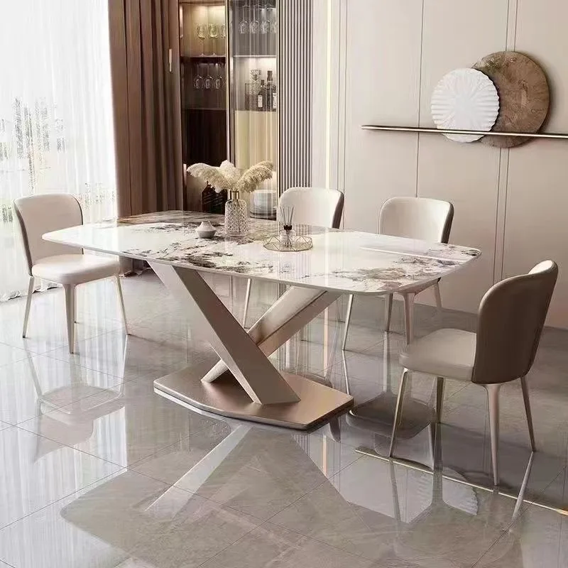 Slate dining table household small apartment dining table modern simple light luxury rectangular high-end bright surface