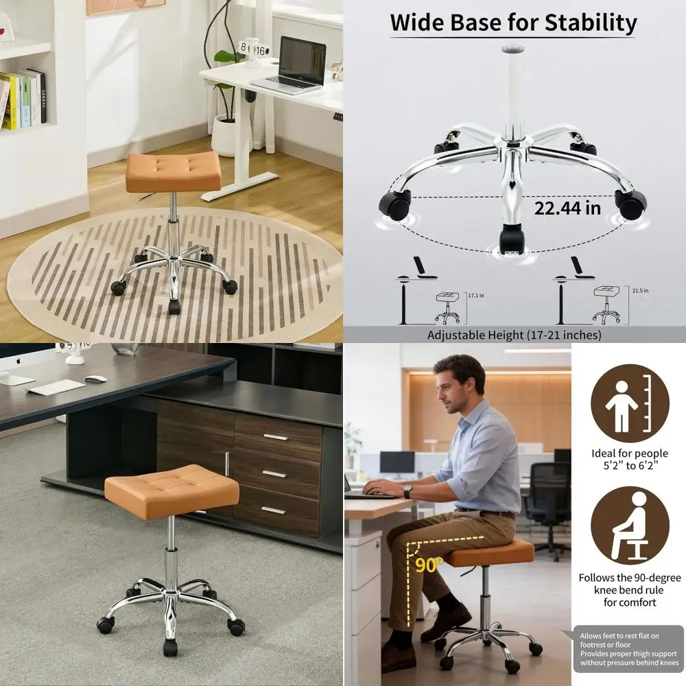 

Brown Adjustable Height Swivel Stool with Wheels, 300lbs Capacity, 17-21 Range