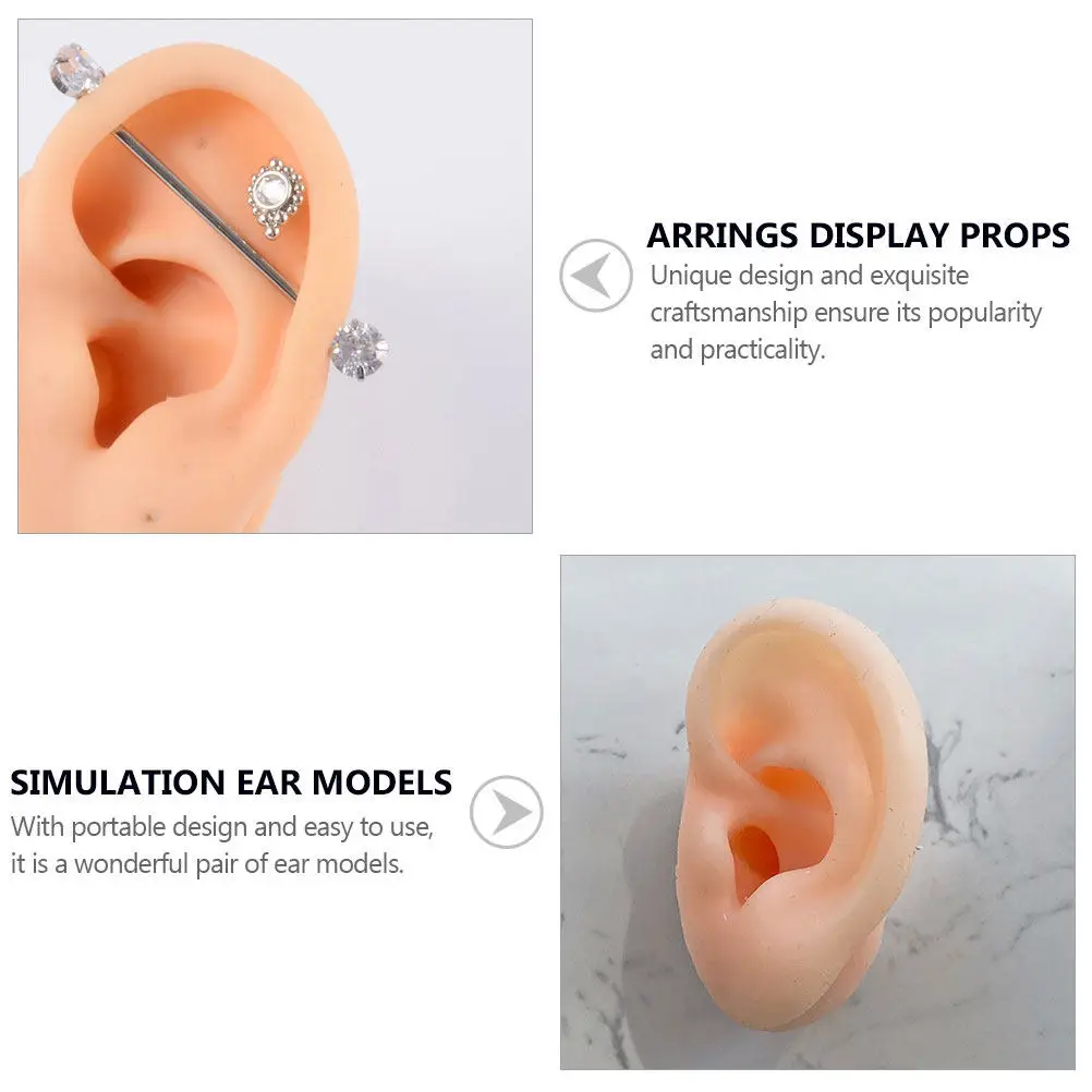 2Pcs Silicone Ear Models Soft Fake Ears for Ear Piercing Training Simulation Teaching Props Silicone Body Parts