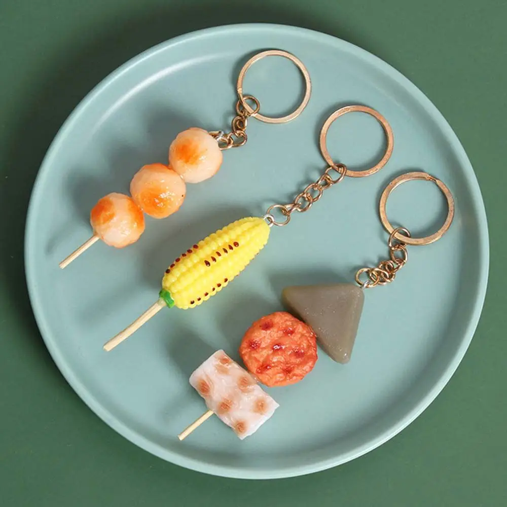 Squid Skewer PVC Door Car Key Simulation BBQ Keychains Women Fashion Jewelry Korean Style Bag Pendant Fake Food Key Ring