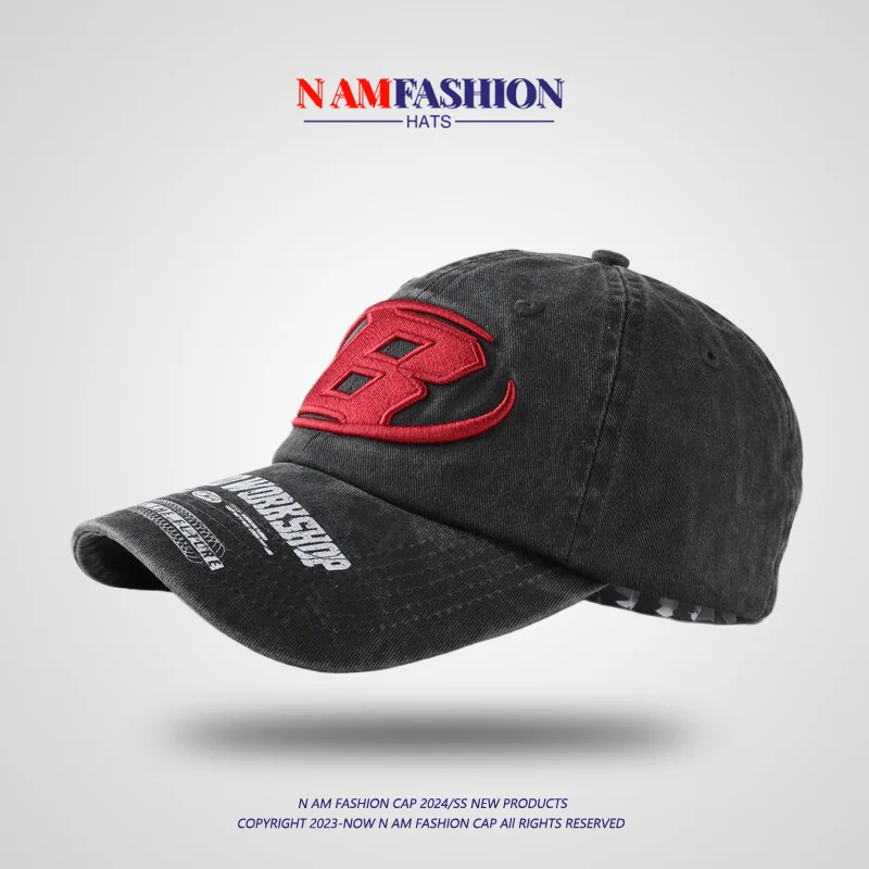 Street Water-Washing Embroidery Personalized Letter Baseball Cap Female Face-Looking Small Peaked Cap Male