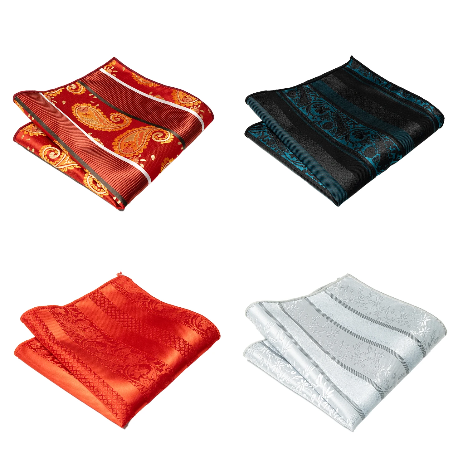 4er-Set klassische Herren-Einstecktücher mit Paisley- und Streifenmuster – Anzug- und Hemd-Accessoires für Hochzeiten und Partys, Marineblau und Rot – Detail 9
