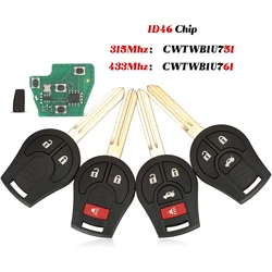jingyuqin 2/3/4 Buttons For Nissan Rouge Armada Maxima Sentra Remote Car Key 315/433Mhz CWTWB1U751 CWTWB1U761 Fob ID46 Chip