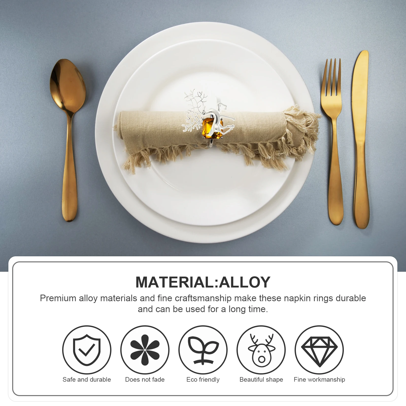 

6pcs Premium Elk Napkin Rings Alloy Dining Table Napkin Holders Christmas Party Xmas Gift Elk Shaped Tableware