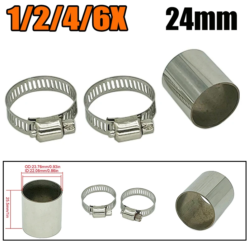 

1/2/4/6X 24mm Air Diesel Parking Heater Exhaust Pipe Connector Stainless Steel Gas Hose Vent Joiner With Clamps For Eberspacher