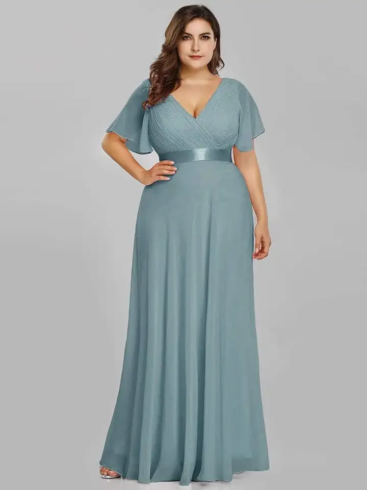 Plus Size Bridesmaid Dress Lotus Leaf Sleeve V Neck Long Dress Large A-line  Chiffon Evning Dresses for Women Elegant Gowns - AliExpress 320
