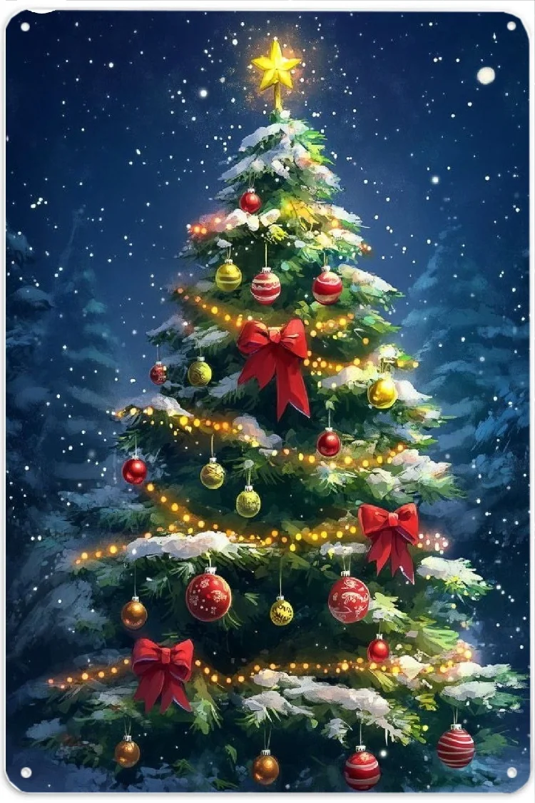 زخرفة حائط معدنية مسطحة ثلاثية الأبعاد لعيد الميلاد وعيد الميلاد - فن لاتيه شجرة عيد الميلاد البسيط مناسب لتزيين المنزل 16