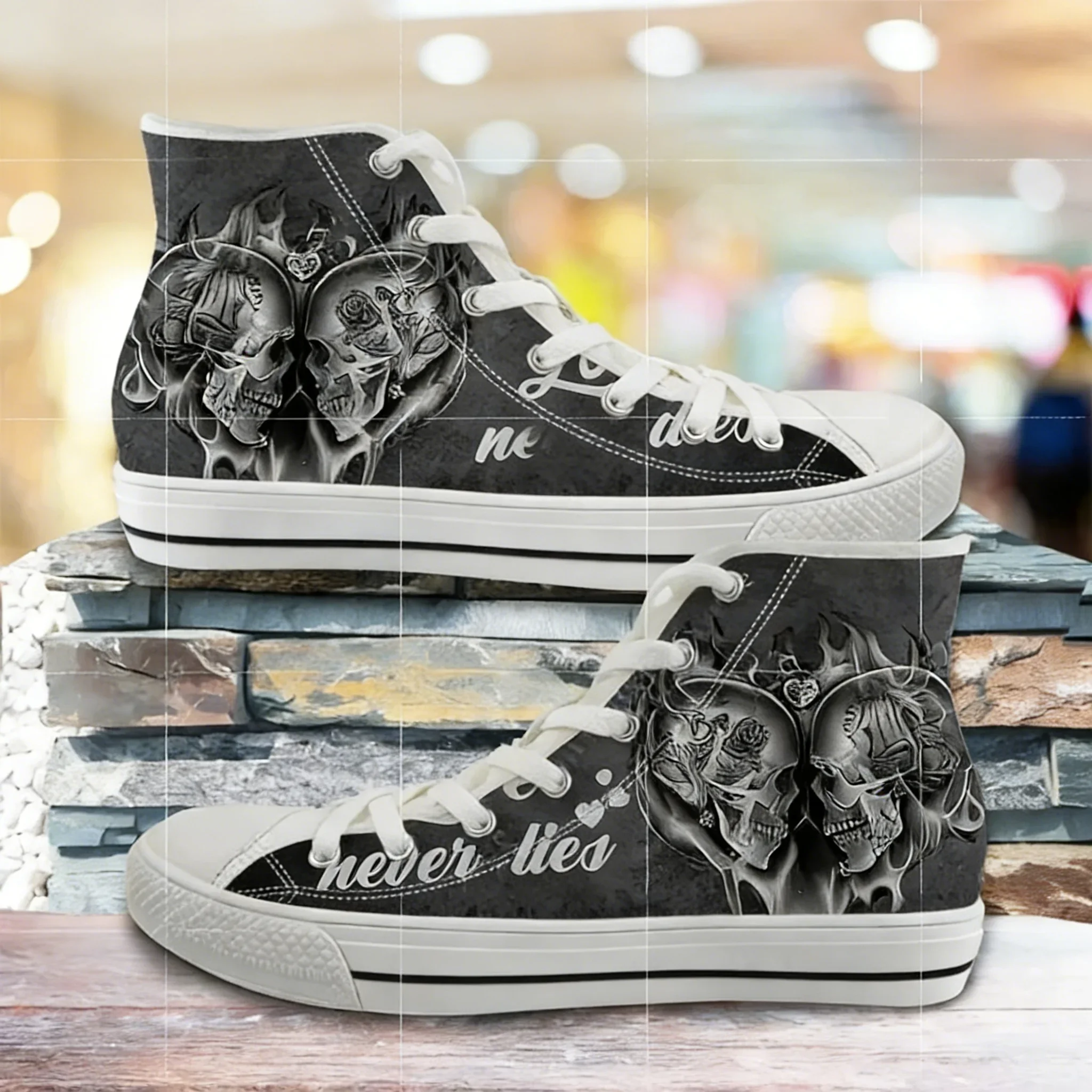 

Sugar Rose Flower Skull Prin High Top Sneakers High Quality Mens Women Teenager Canvas Sneaker Casual Couple Shoes Custom Shoe