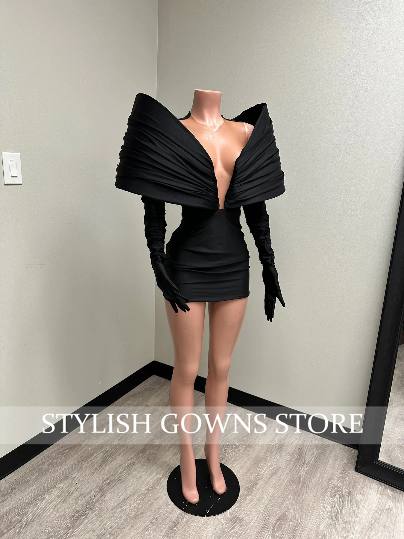 Sexy 2024 Black Girls Short Prom Gown With Two Gloves Off Shoulder Birthday Party Cocktail Dresses Robe De Bal Customized