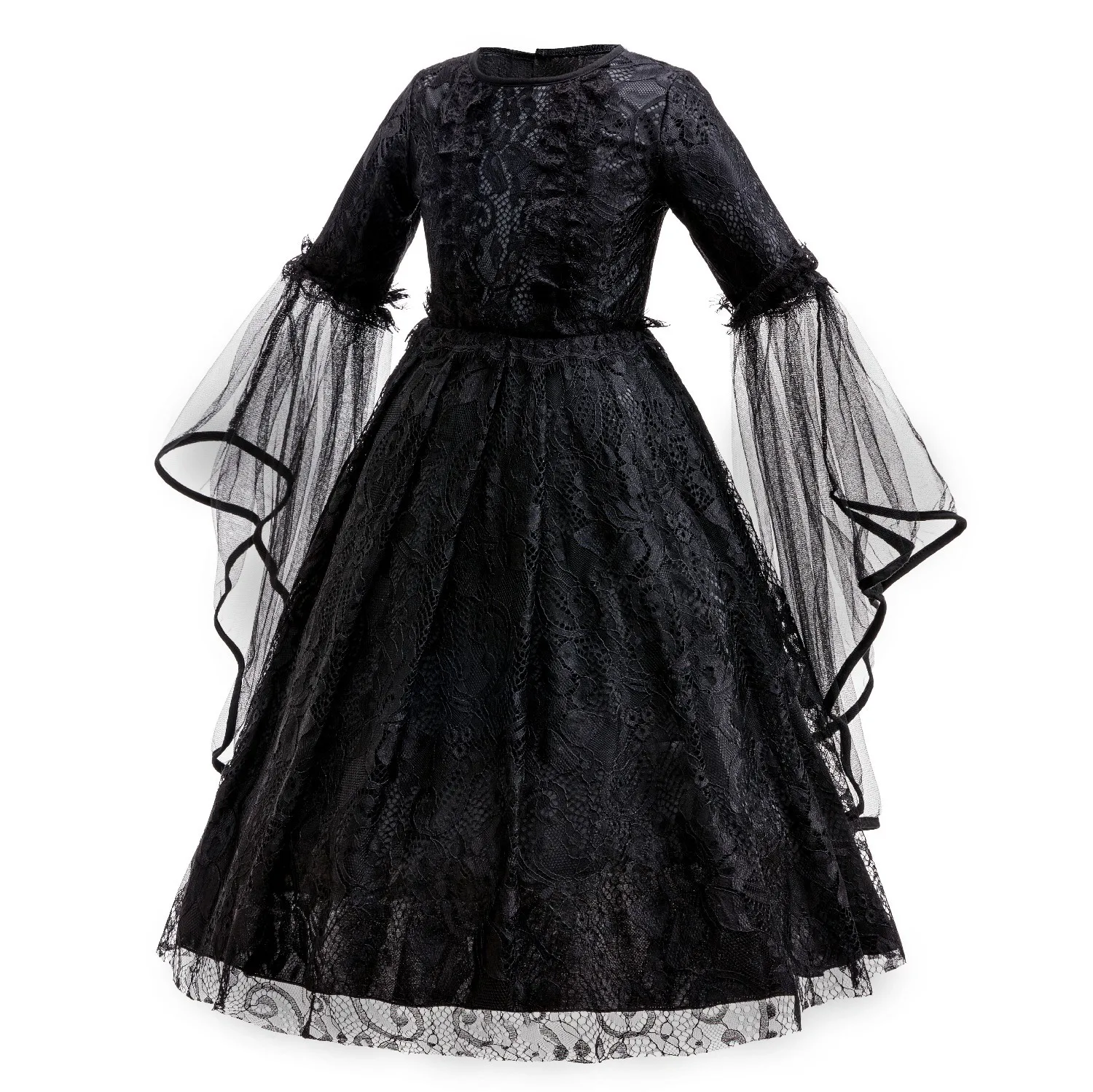 Girls Maleficent Inspired Witch Costume Set Black Lace Dress with Horns Crown Scepter Accessories Kids Halloween Cosplay Outfit