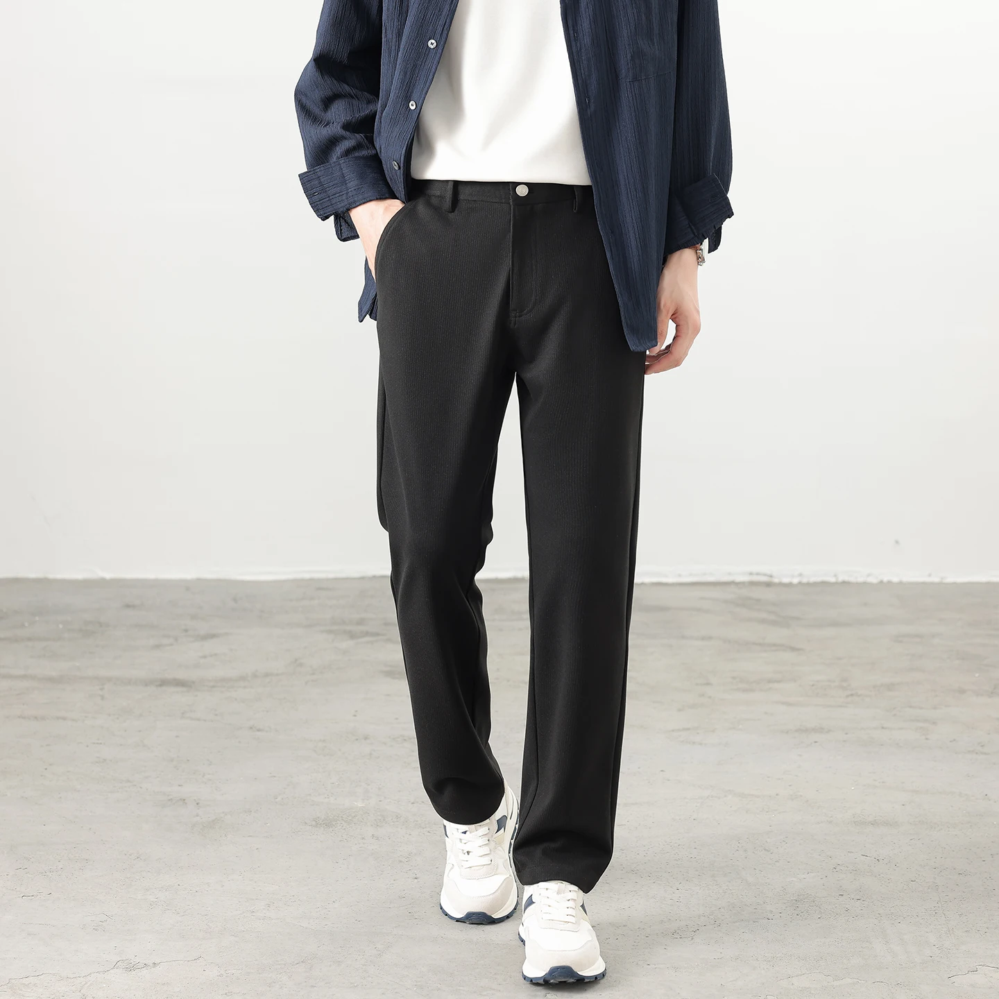 2026 Autumn Winter Korean Style Casual Youth Men's Straight Leg Casual Pants Comfortable Wool Wrinkle Resistant Warm Trousers