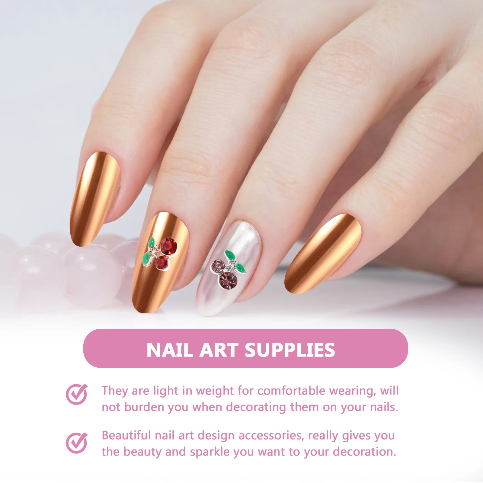 60 szt. Ozdób do paznokci w kształcie wiśni, cyrkonie, kamienie, do samodzielnego zdobienia paznokci, akcesoria jubilerskie