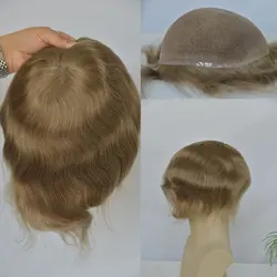 Men's Hair Wigs Full Swiss Lace Men Toupee Human Hair Wig Indian Remy Hair System Breathable Men Hairpiece Wave Straight 18#