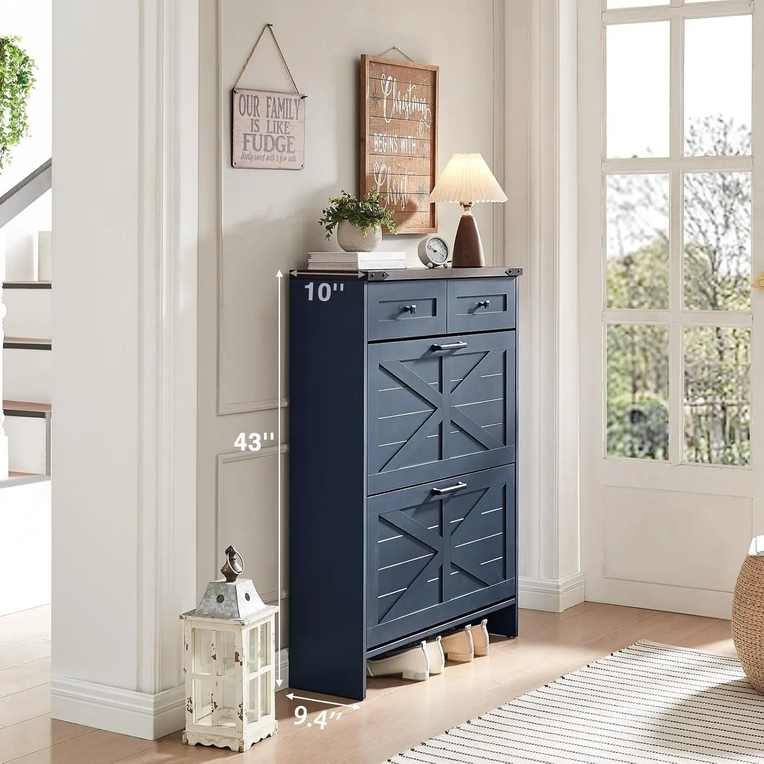 Shoe Cabinet Two Flip Drawers Two Storage Drawers Farmhouse