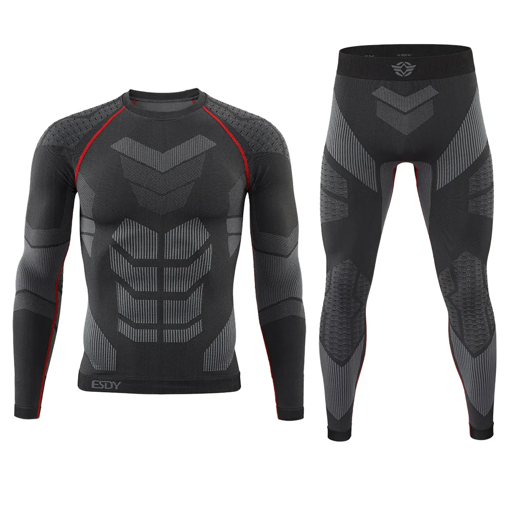 Men's Autumn and Winter New Outdoor Seamless Underwear Sports Fitness Set Yoga Skiing Sportswear Warm Base Men's Sports Set