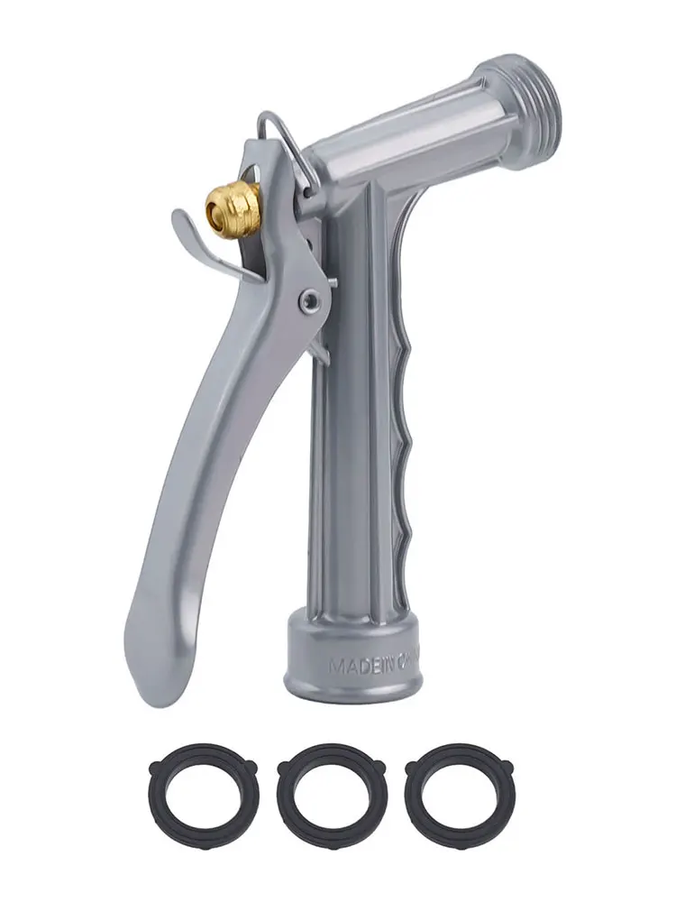 Stainless Steel Garden Hose Nozzle with Pistol Grip and Multi Pattern Spray Adjustment for Long Term Outdoor Durability