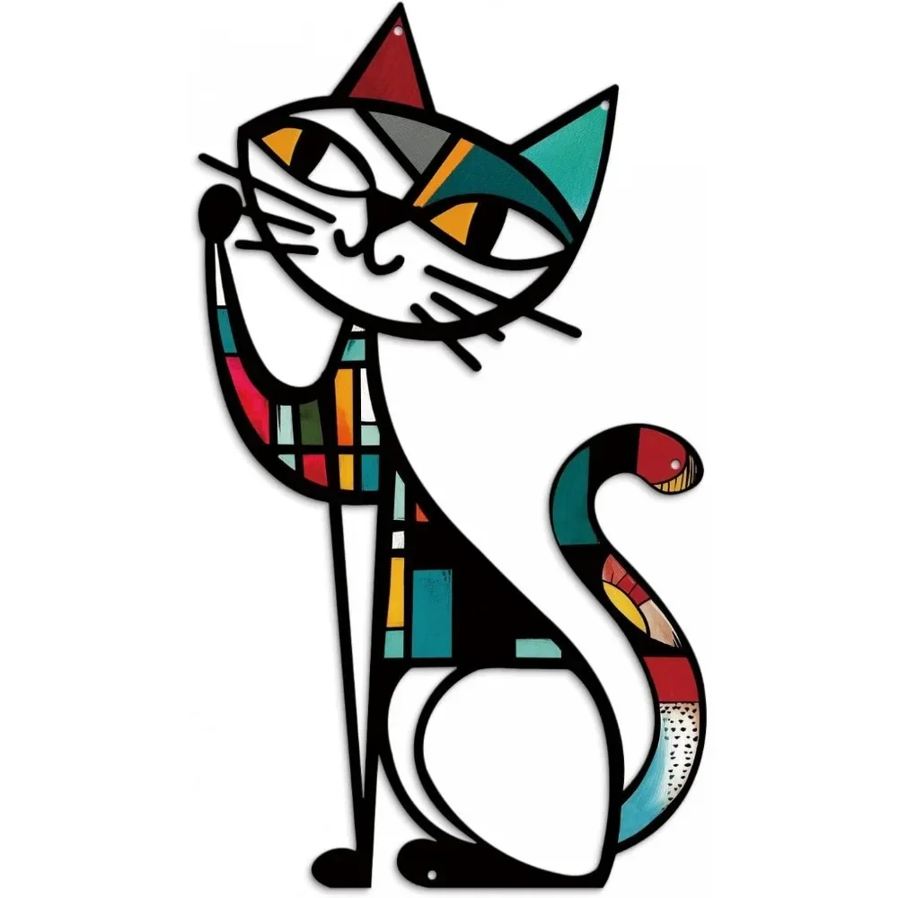 CIFBUY Putuo Cat Wall Art Iron Metal Sculpture Mid Century Modern Geometric Retro Home Living Room Office Decor Unique Gift