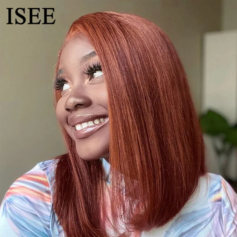 

Reddish Brown Bob Wig ISEE Hair Wear And Go #33 HD 6x4 Straight Lace Front Wig Ready To Wear Human Hair Wigs Glueless Wig