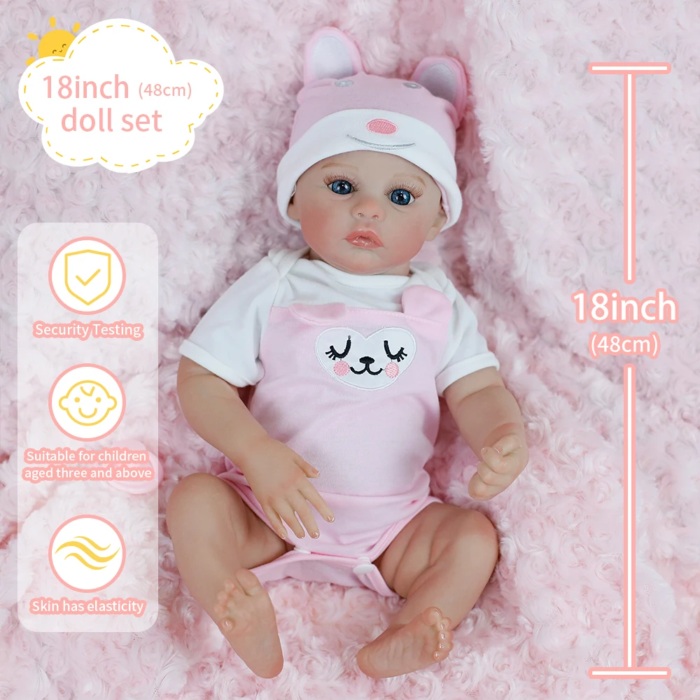 

18inch Reborn Baby Doll Meadow Full Silicone Vinyl Body Newborn Size Lifelike 3D Skin Visible Veins Doll for Girl Christmas Gift
