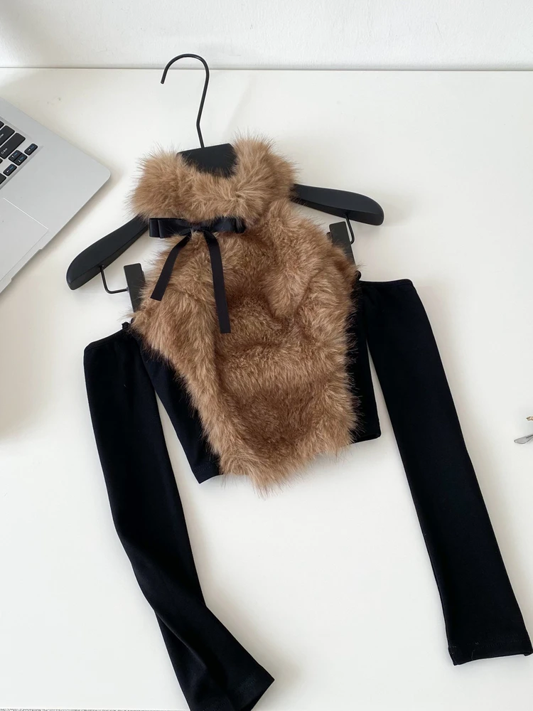 

Fashion Off Shoulder Long Sleeves Slim Fit Short Shirt Autumn New Plush Patchwork Spicy Girl Streetwear Aesthetic Y2k Crop Top