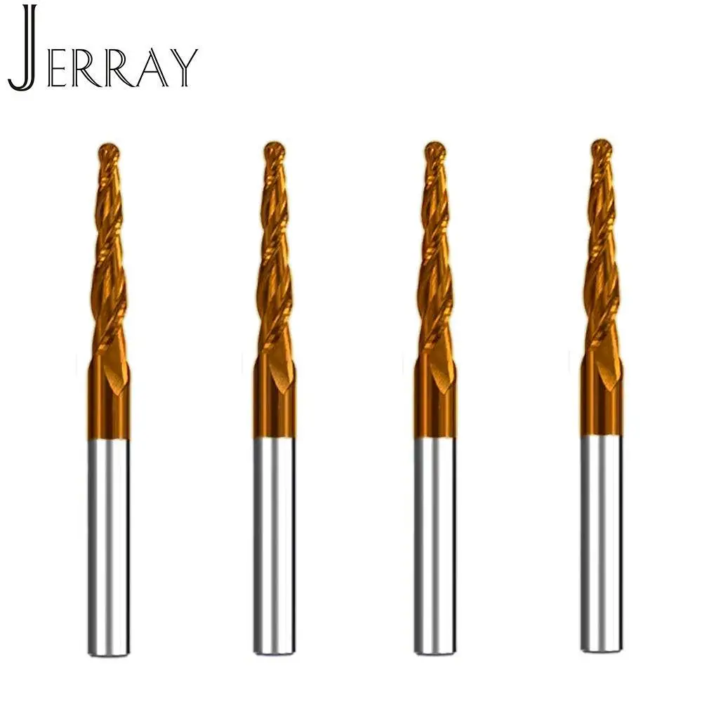 JERRAY R0.1x15xD3.175x38 HRC55 fraises à bout sphérique conique en carbure monobloc fraises cnc fraise CNC fraises