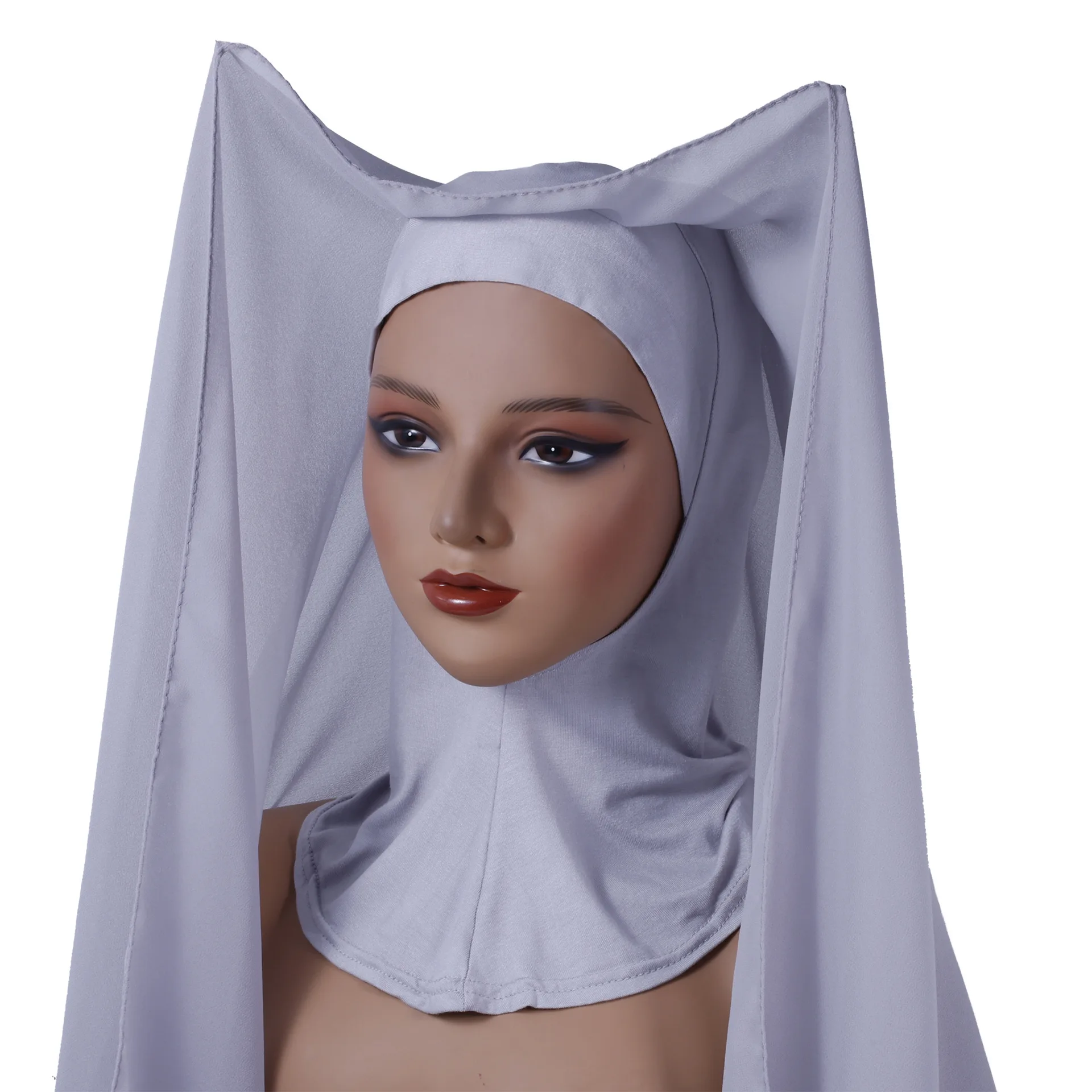 Najnowszy 2 w 1 wysokiej jakości szyfonowy szalik w jednolitym kolorze Hidżab z zestawem Niqab Natychmiastowa chusta na głowę i czapka dla muzułmańskiej kobiety