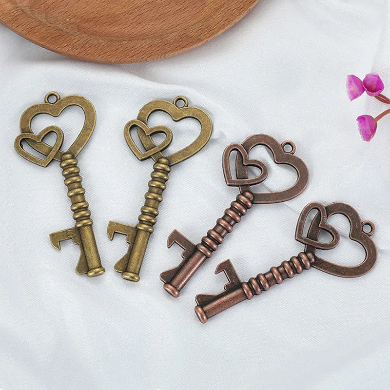 

200Pcs/Lot Vintage Key Double heart Bottle Opener Wedding Pendant Beer Opener Festival Souvenir Gift Wedding Party Favor