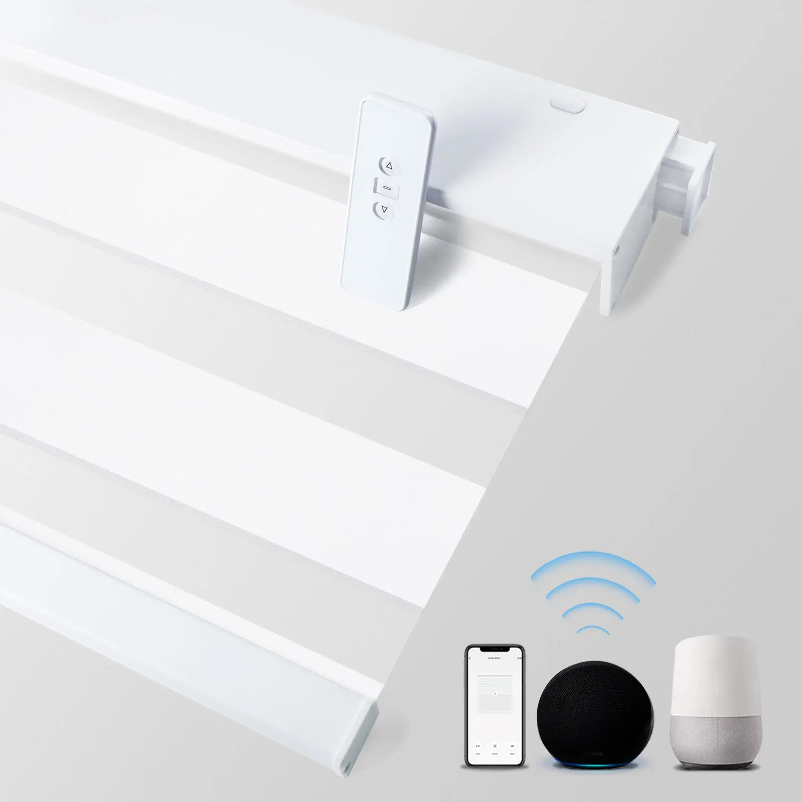 No Drill Zebra Blind Smart Motorized Roller Shades for Window, Cordless, Remote Control, Tuya WiFi App, Blackout for Home Office