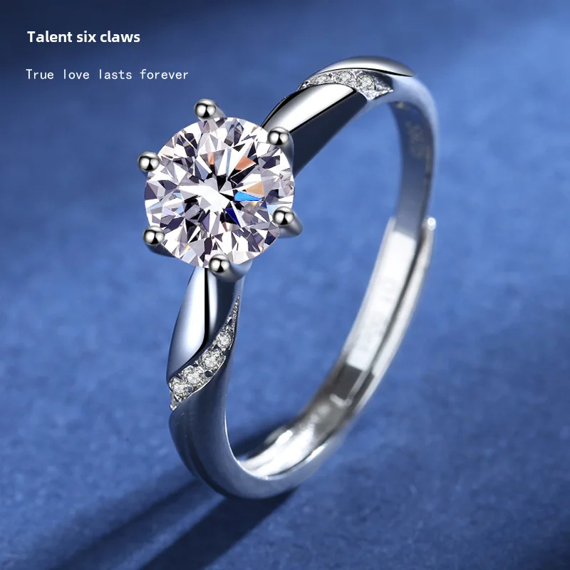 

Female S925 Silver Mozambique Diamond Ring 1 Carat Open Ring Simple Fashion Couple Men'S Luxury Design Proposal Party Jewelry