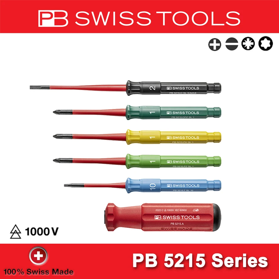 Изолированная отвертка PB SWISS и сменное лезвие для винтов PH/SL/PZ/TORX серии PB 5215 Изолированная отвертка PB SWISS и сменное лезвие для винтов PH/SL/PZ/TORX серии PB 5215