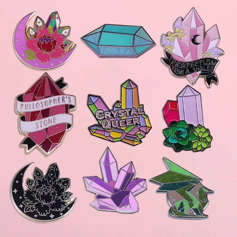 Fashion Beautiful Crystal Theme Enamel Pin Glitter Gemstone Flower Badge Women's Brooch Lapel Pin Versatile Accessories