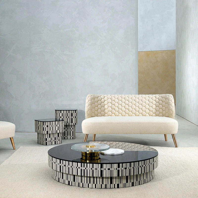 طاولة قهوة حديثة وبسيطة فاخرة مستطيلة الشكل من الزجاج المقسى وطاولة قهوة شبكية منزلية صغيرة