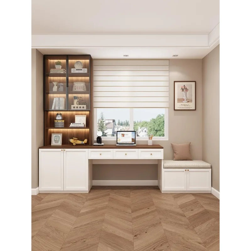 

bay window desk bookcase bookshelf integrated light luxury household bedroom computer by window writing study